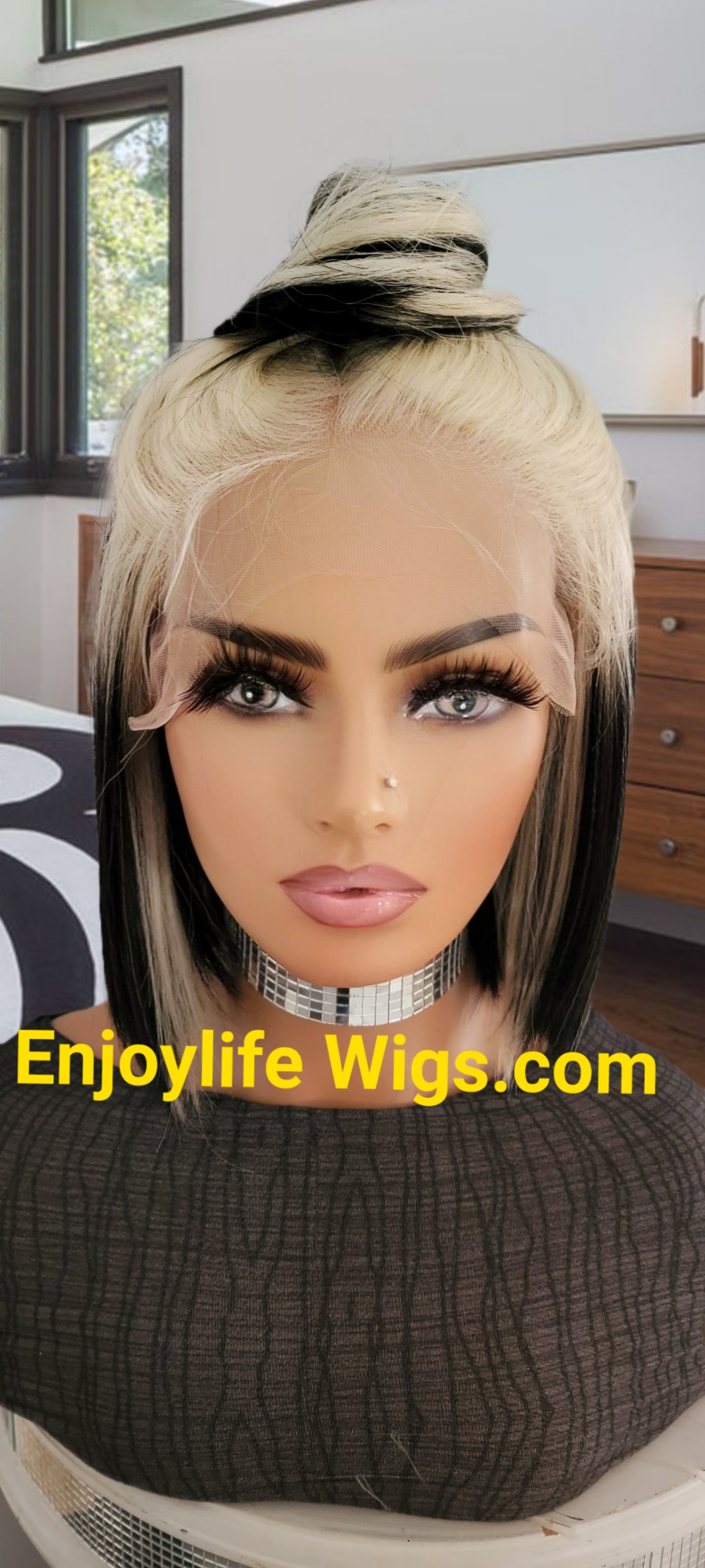 HD lace front bob wig with blonde roots