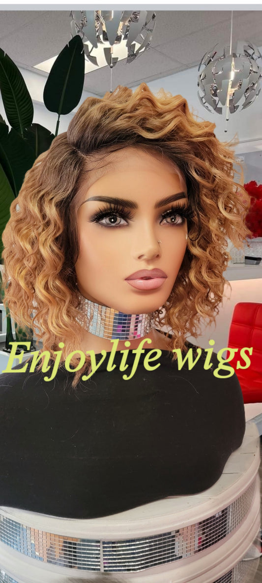 HD lace front curly bob wig with side part