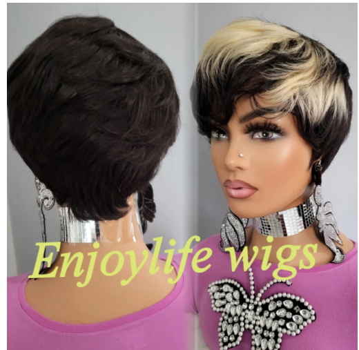 100% human hair pixie wig with highlights (BOGO)