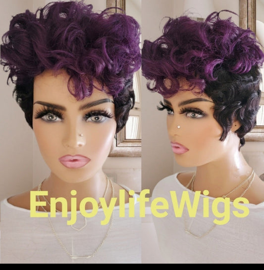 100% human hair pixie mohawk wig with finger waves