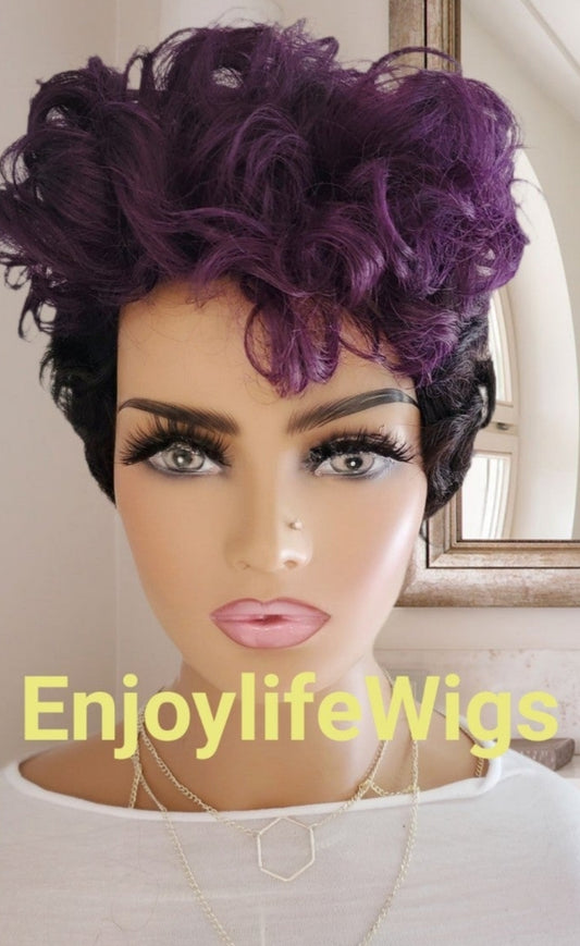 100% human hair pixie mohawk wig with finger waves