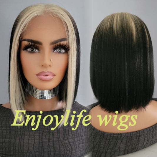 HD lace front bob wig with blonde roots