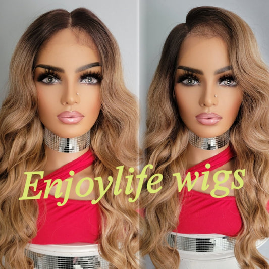HD lace front body wave wig with shifting part middle or side