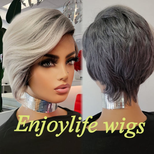 Sext sliver and grey pixie wig