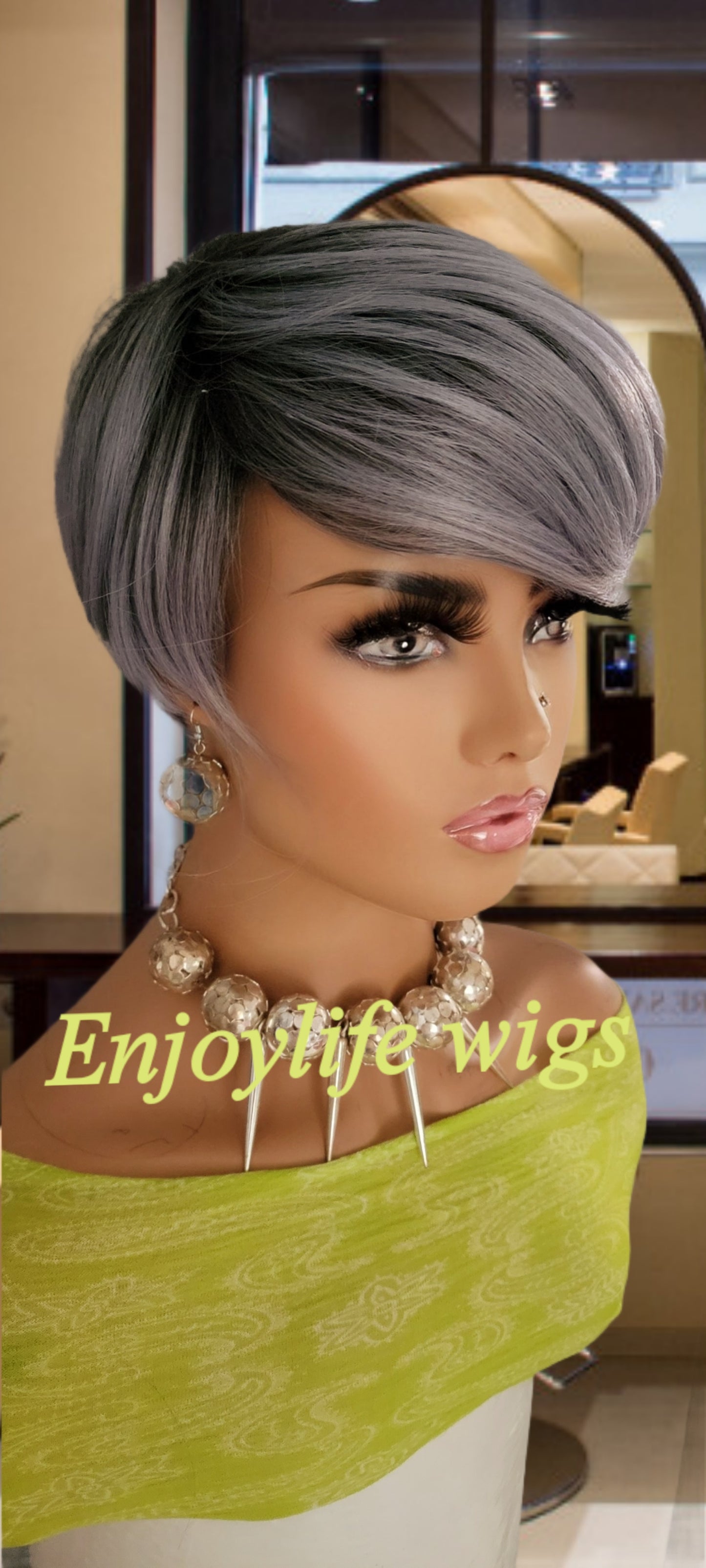 Short and Sexy Blue Gray pixie wig