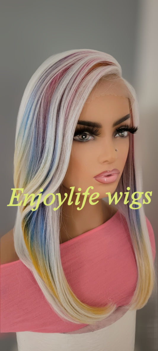 Peekabook rainbow bob wig