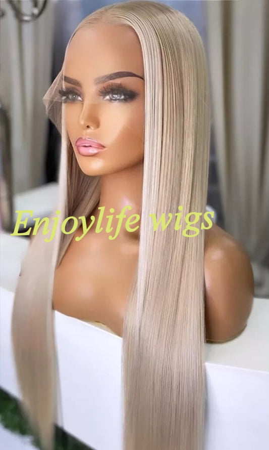 13x4 HD Lace Frontal Wig Ash Blonde Highlight 100% Human Hair Brazilian Straight