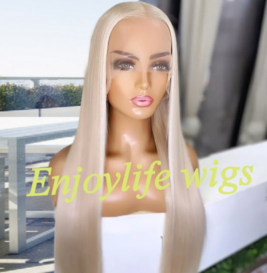 13x4 HD Lace Frontal Wig Ash Blonde Highlight 100% Human Hair Brazilian Straight