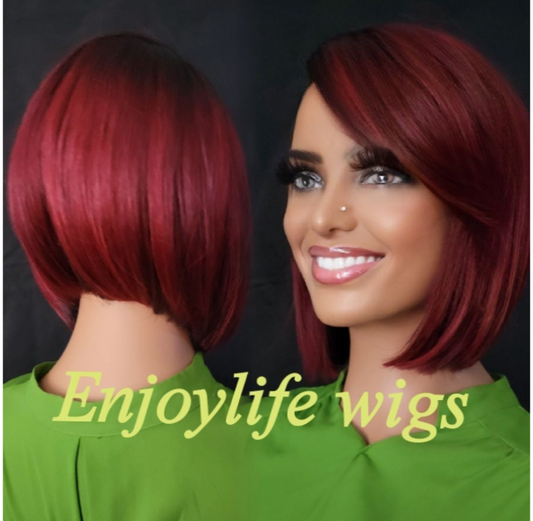 Non lace Bang Bob wig with side part