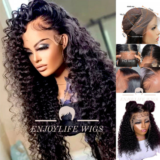 HD Brazilian Human Hair Deep Wave Transparent h.d 13x4 Lace Front Wig Curly Pre Plucked Hairline with Baby Hair 150% Density