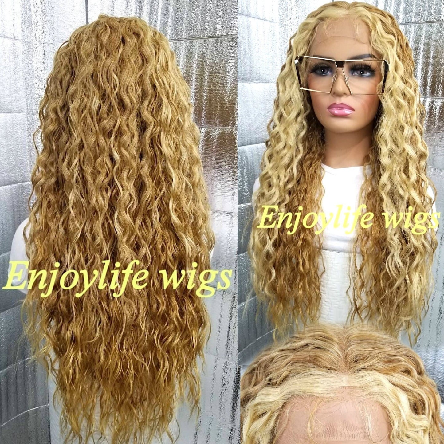 double golden blonde water wavy lace front wig