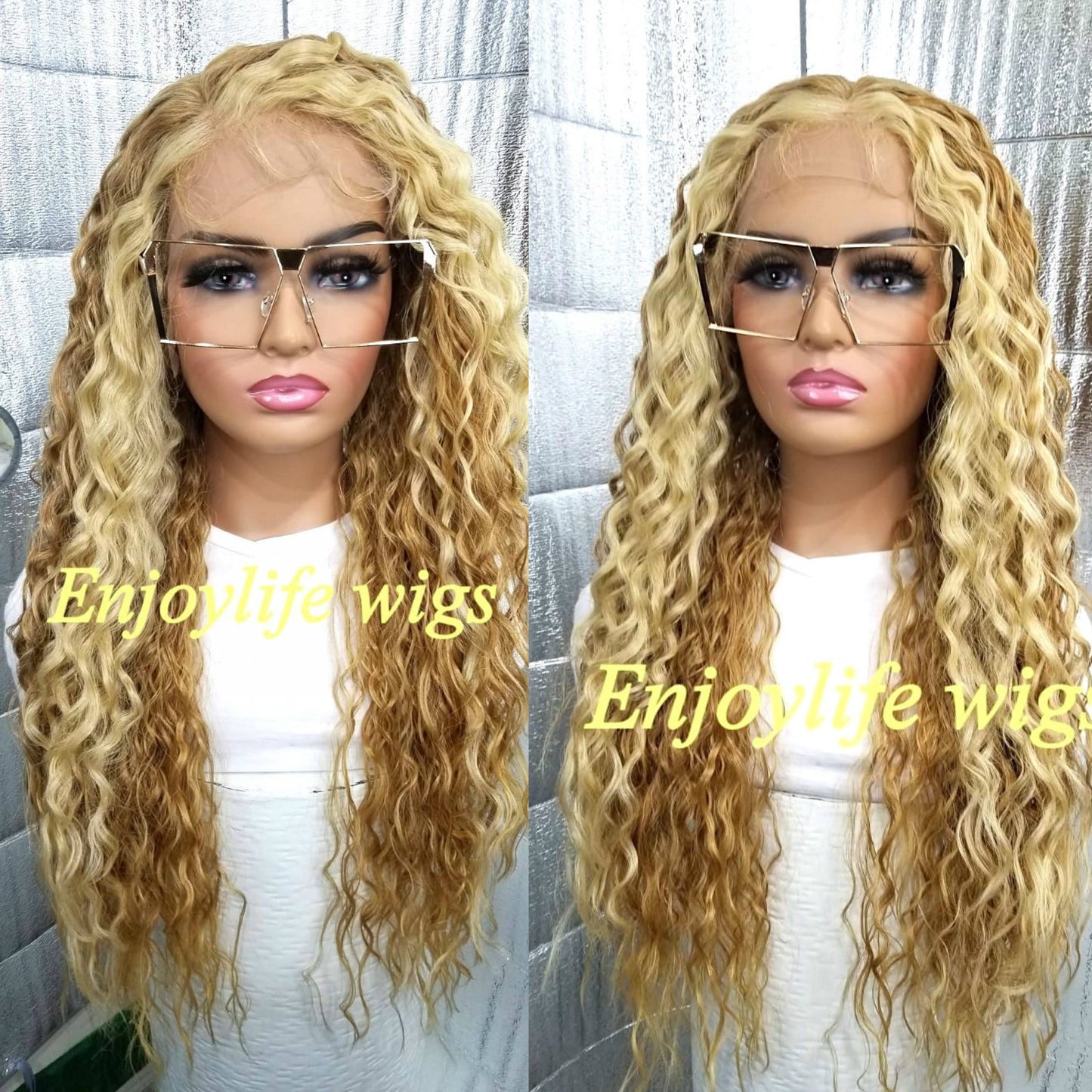 double golden blonde water wavy lace front wig