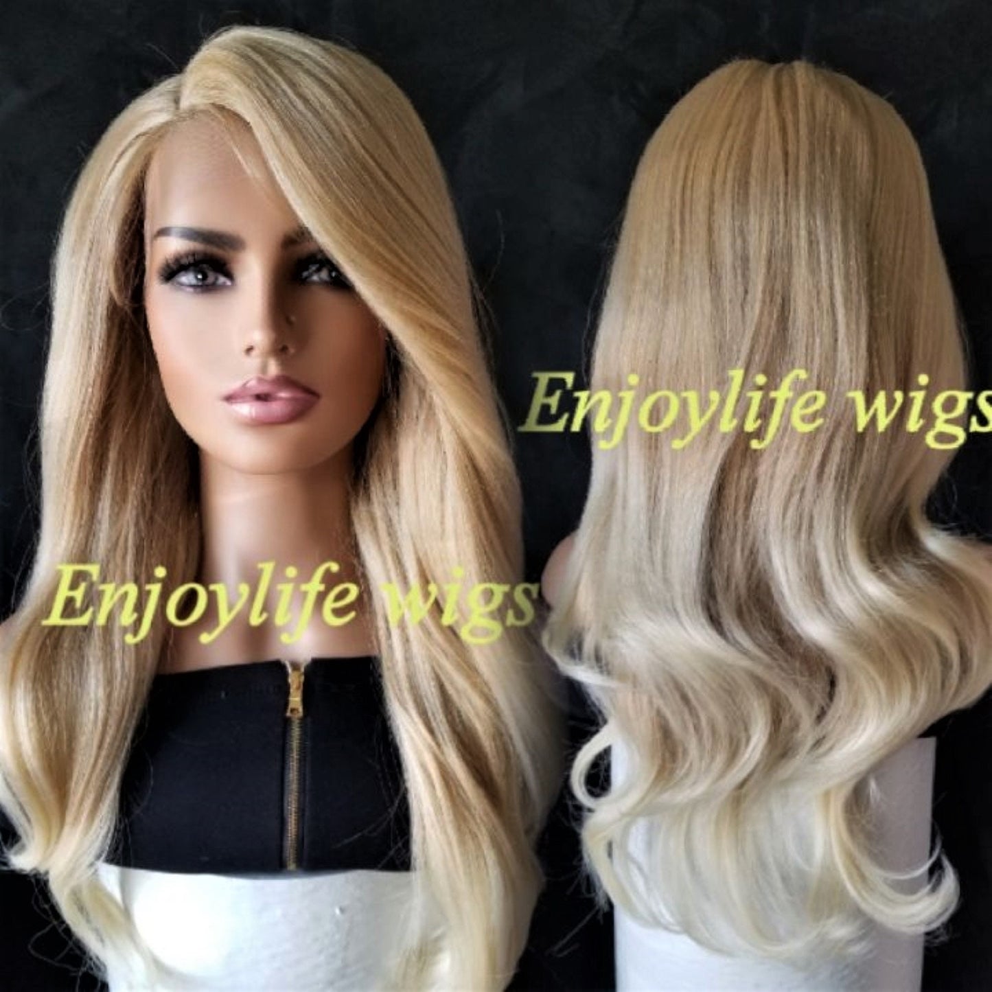 Hd blonde bomb golden highlighted balayage straight lace front natural looking front wig