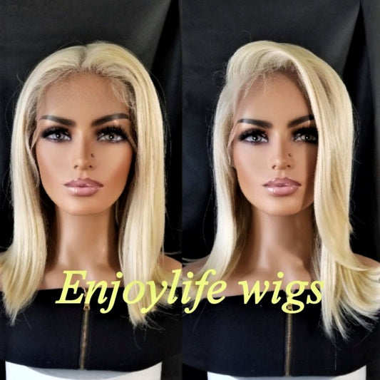 sexy light weight  free part H.D transparent lace front blonde bomb bob wig with adjustable straps