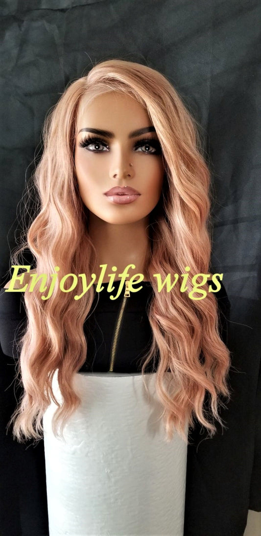 sexy rose gold pink cream Hawaiian curly wave lace front wig