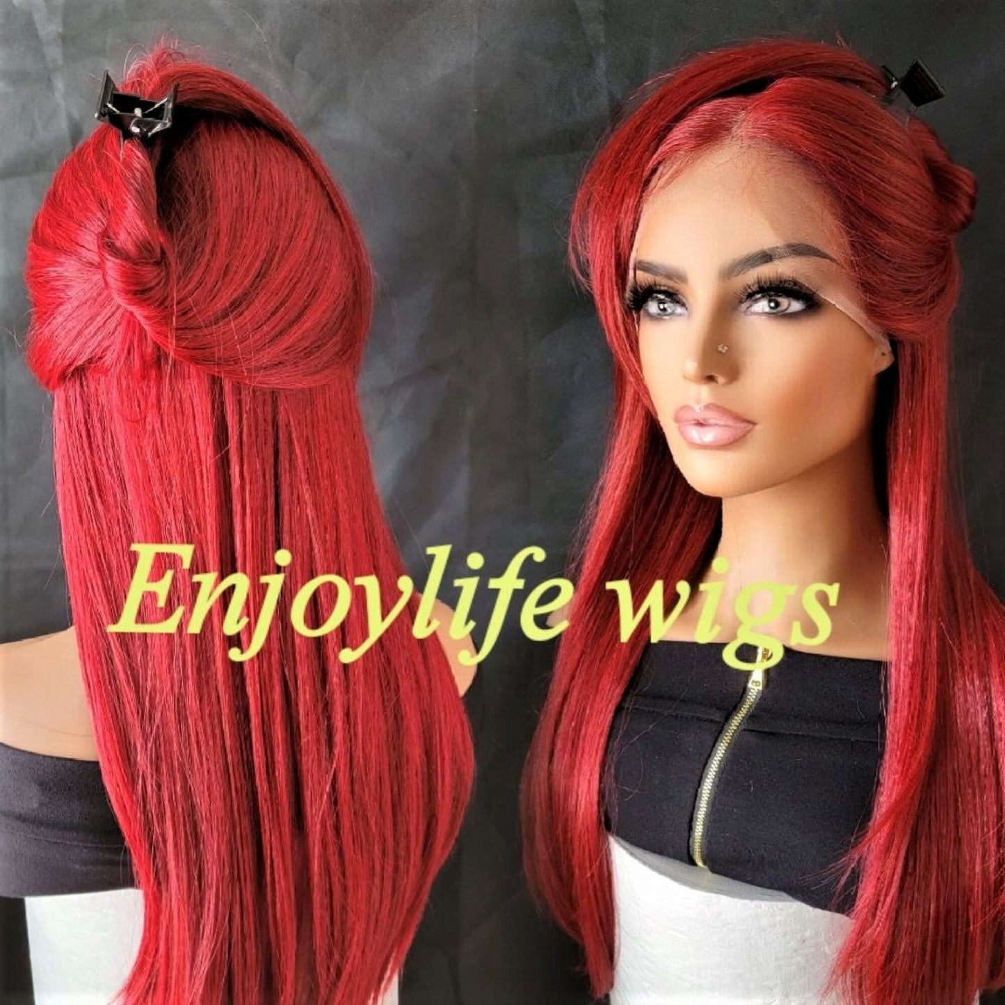 deep red sexy straight natural looking H.d lace front wig