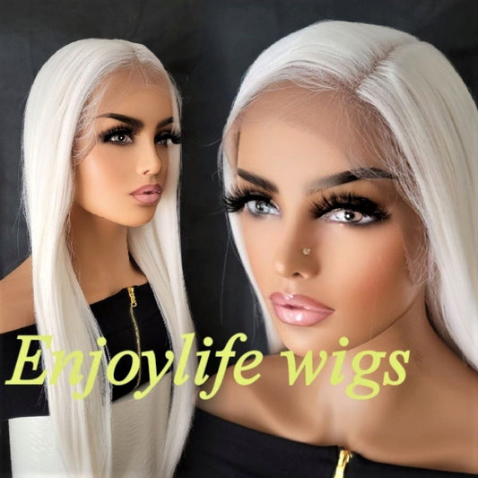 Platinum white Blonde h.d balayage bone straight lace front wig