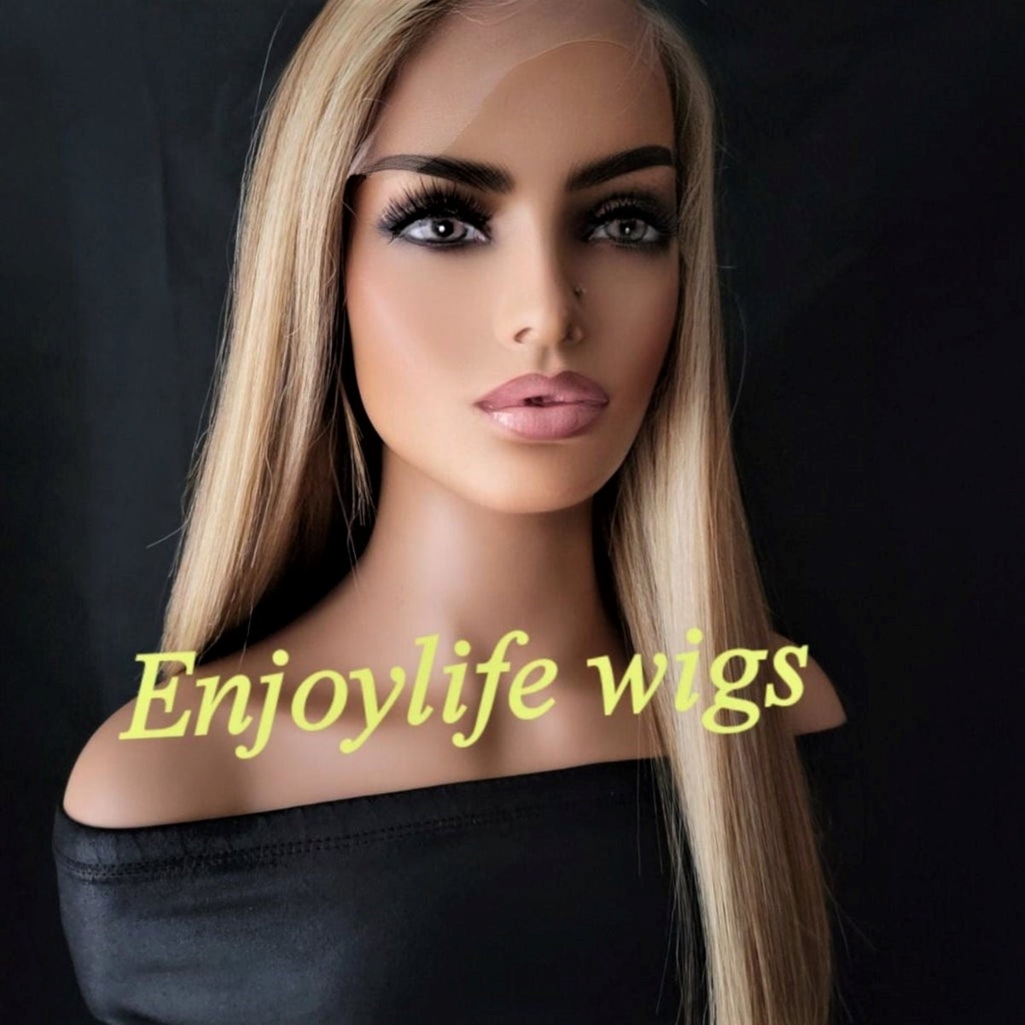 triple gold crush straight blonde lace front wig with balayage honey highlights