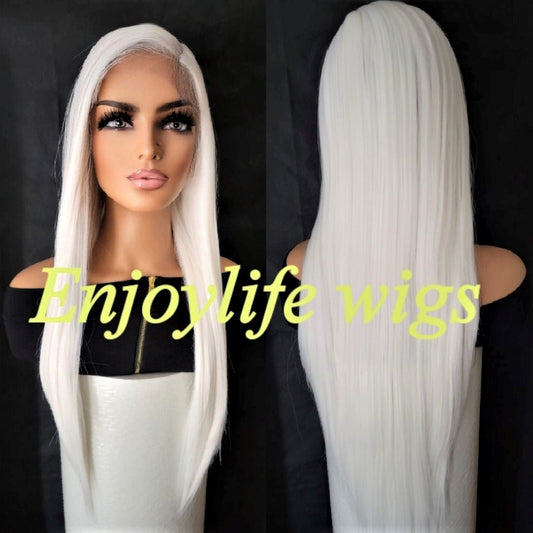 Platinum white Blonde h.d balayage bone straight lace front wig