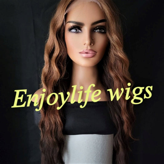 3 tone triple brown golden wavy HD lace front wig