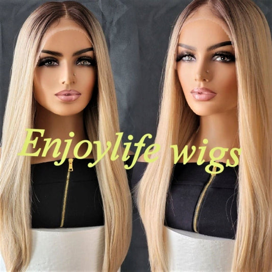 Sexy brown rooted blonde ombre HD lace front wig