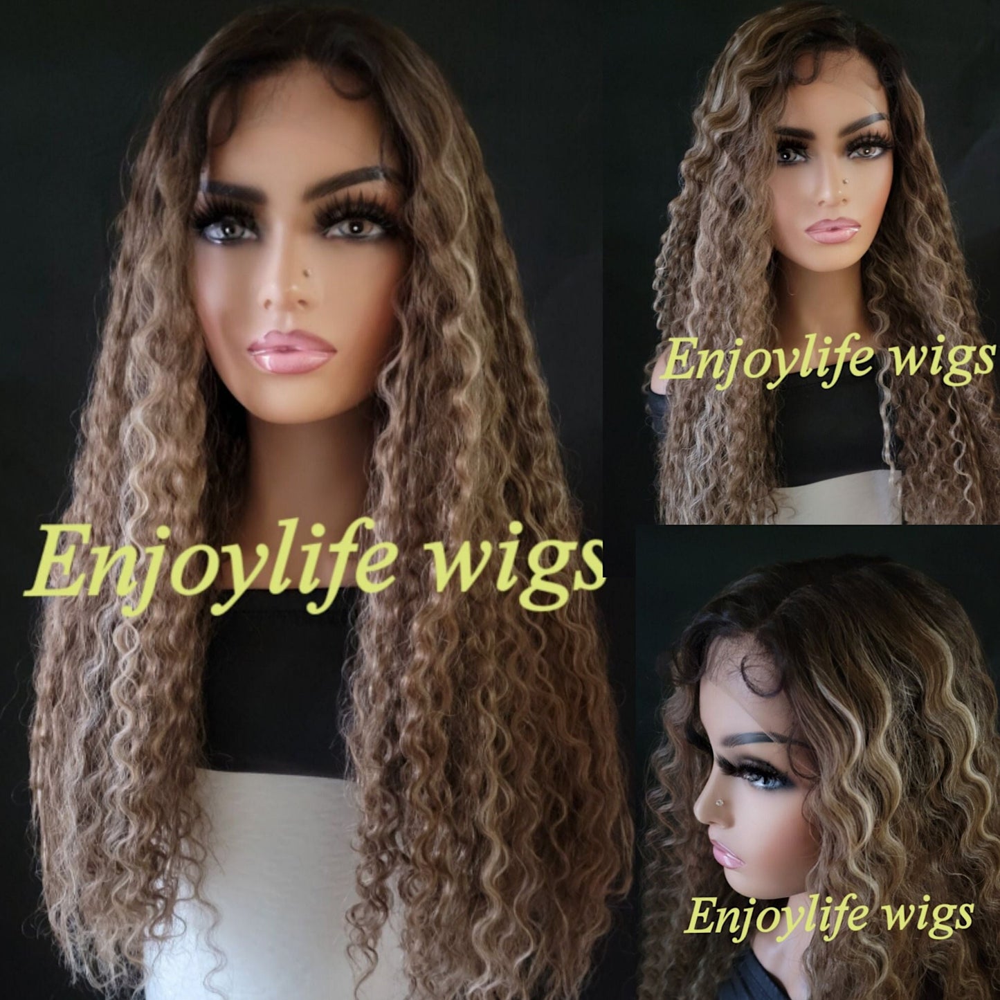 Brown blonde highlighted wavy lace front H.D wig