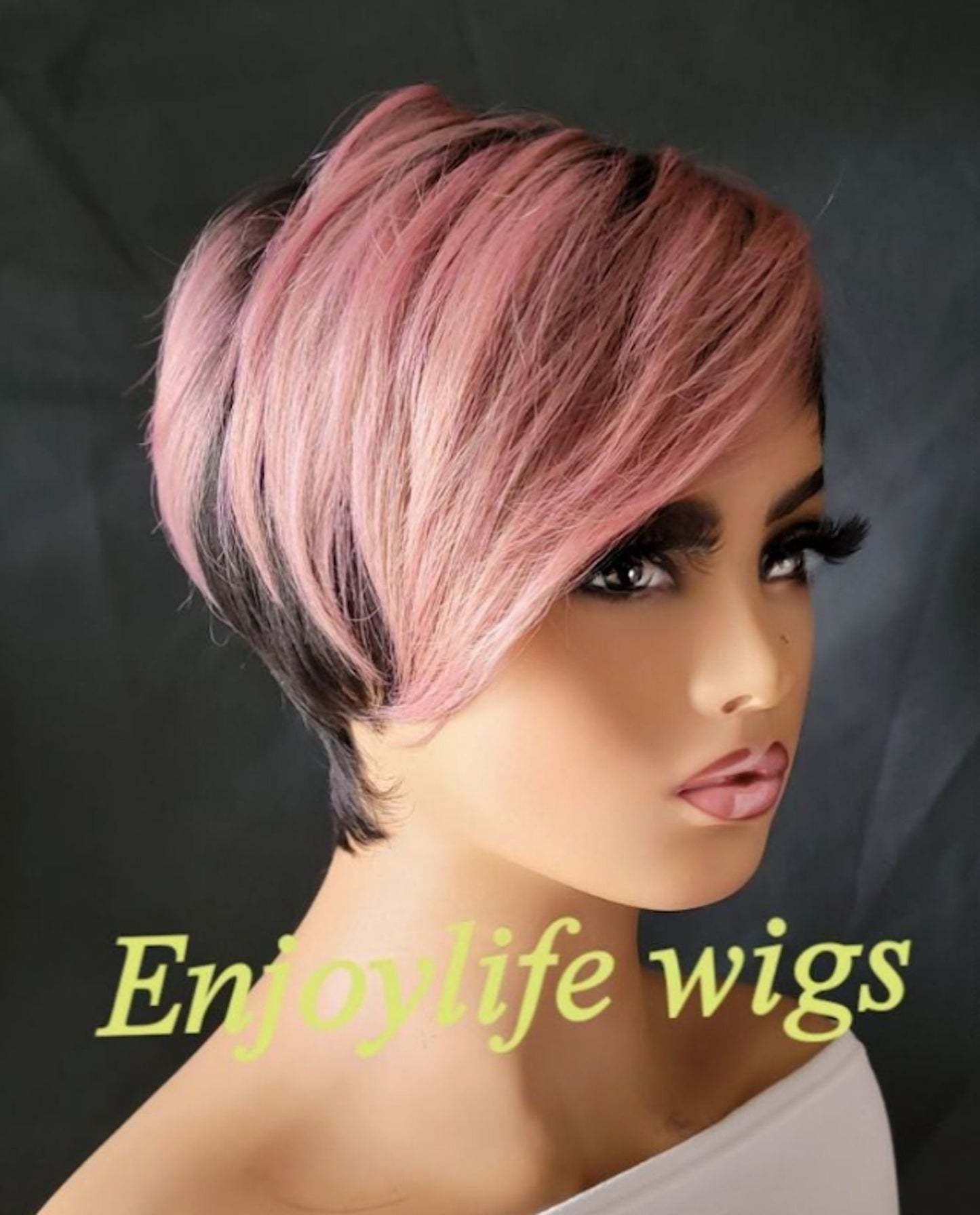 Pink ombre pixie wig