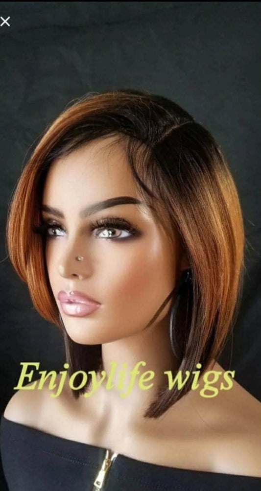 Copper brown blonde balayage golden highlighted bob non lace natural looking wig