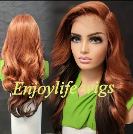 natural wavy deep copper blonde brown tip dipped wavy lace front wig
