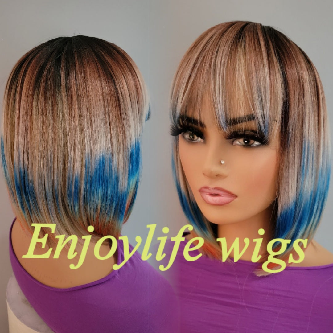 Colorful bang bob wig