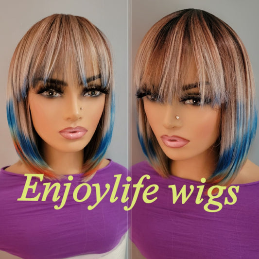 Colorful bang bob wig
